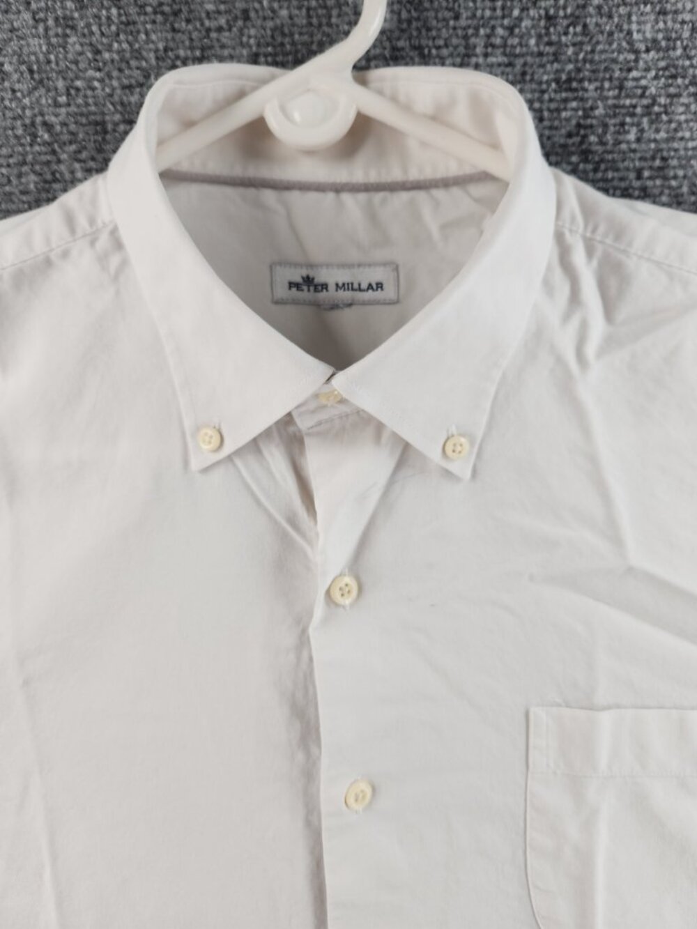 Peter Millar Large Button-Down White Men Shirt Solid Long Sleeve Pocket Adult